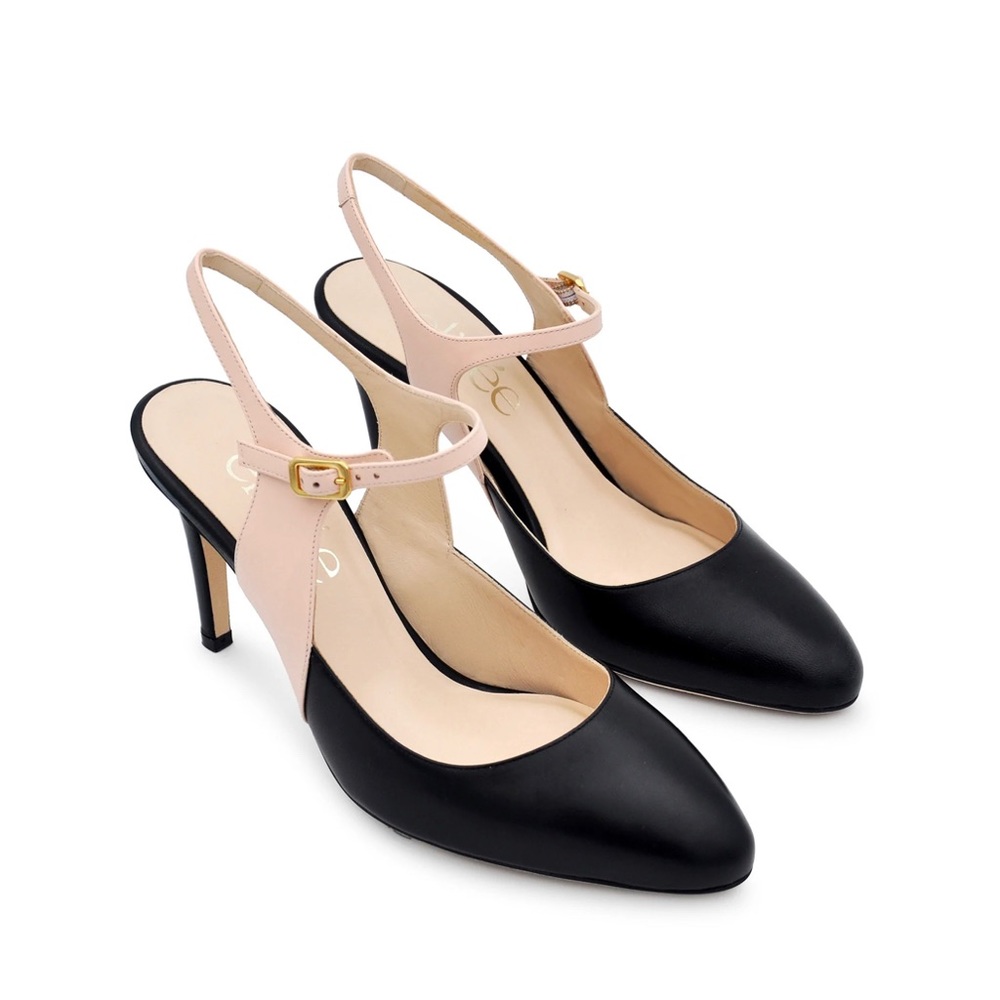Elizée Shoes The Frecia Pump. Black and Beige Leather. Size 9.5 New w/o Box.